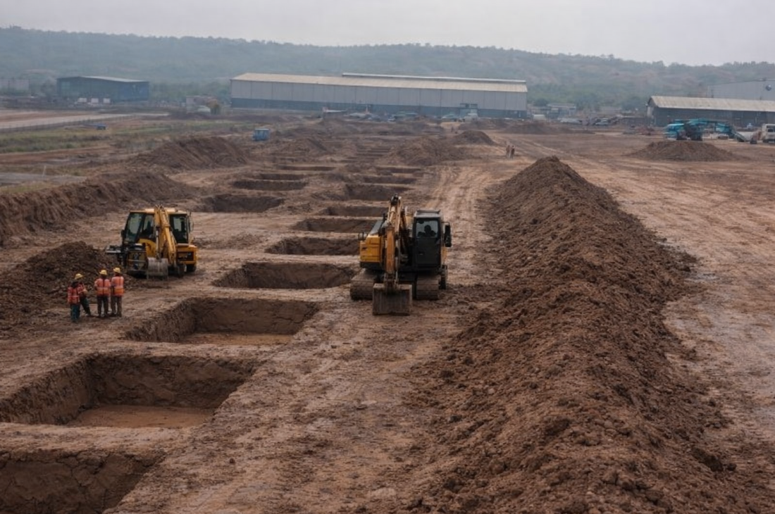Construction work on a muddy site